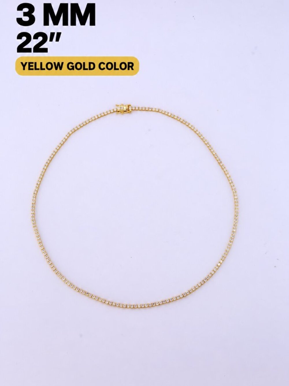 LEKANI 3mm Moissanite Tennis Necklace S925 Gold 22 in